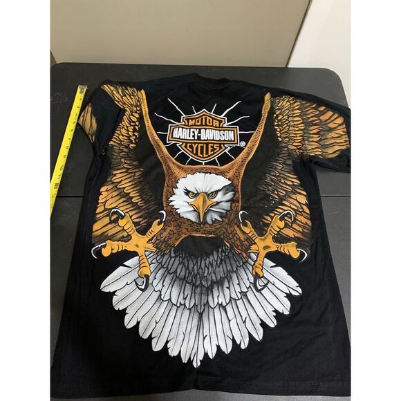 Harley Davidson Bald Eagle Biker Modern Boot Single Stitch AOP Tee Size XL - Picture 11 of 15